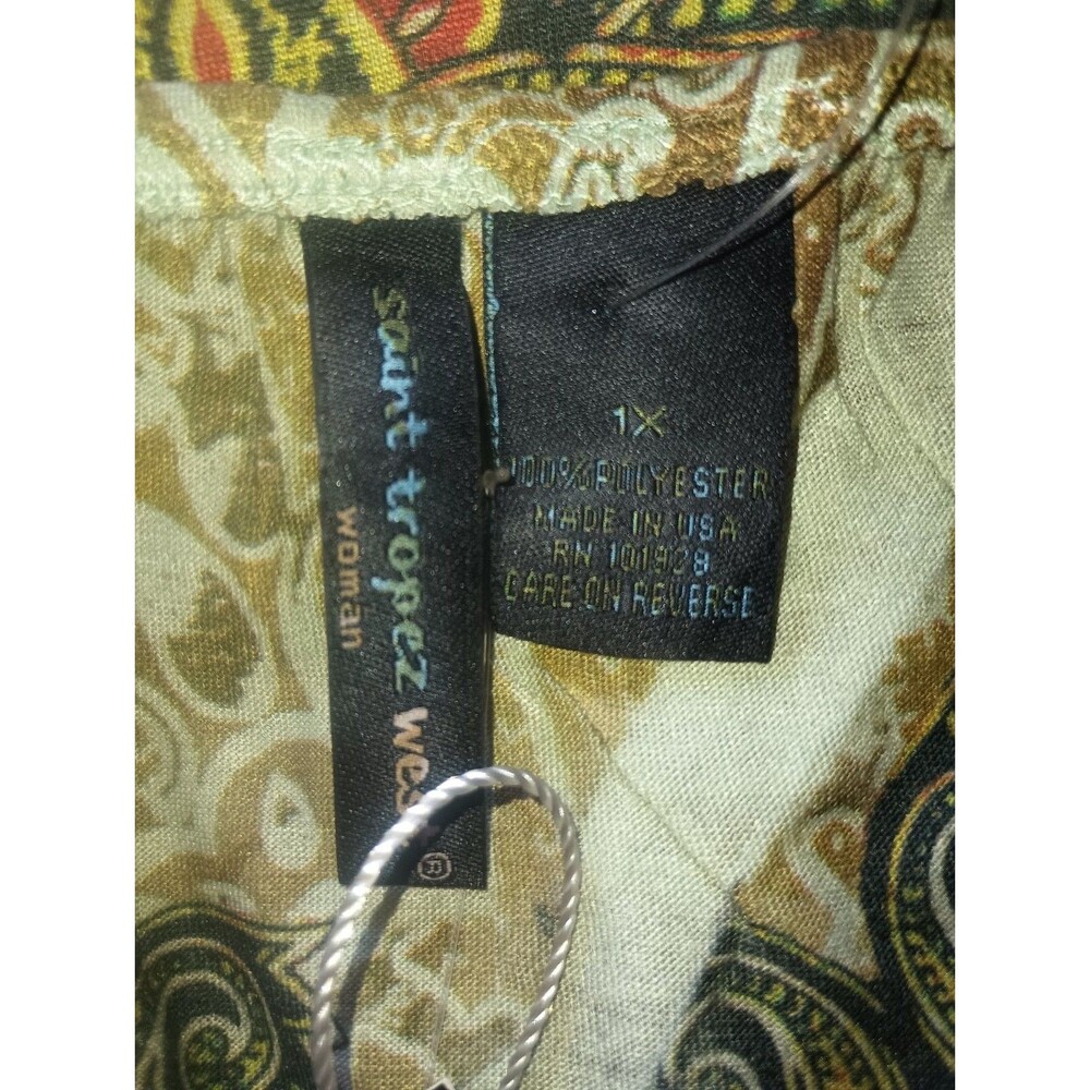 NWT SAINT TROPEZ WEST Womens 1X Boho Peasant Green Paisley Bling 3/4 Sleeve Top - Picture 10 of 12